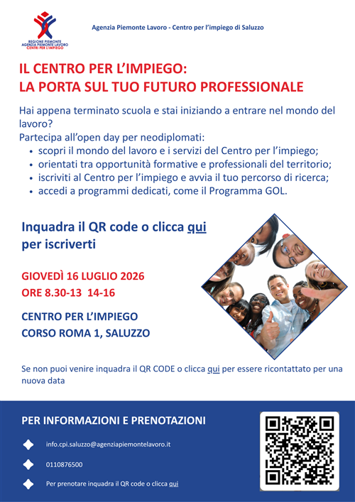 Open Day per i neodiplomati 2026 â€“ Centro per l'Impiego di Saluzzo