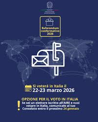 Referendum 22-23 marzo 2026: AIRE che optano per voto in Italia